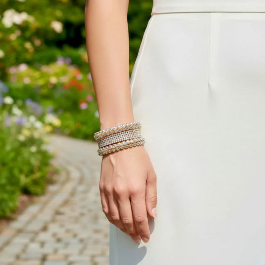 6 Pcs Funky Gold Plated Crystal Kara Bangles