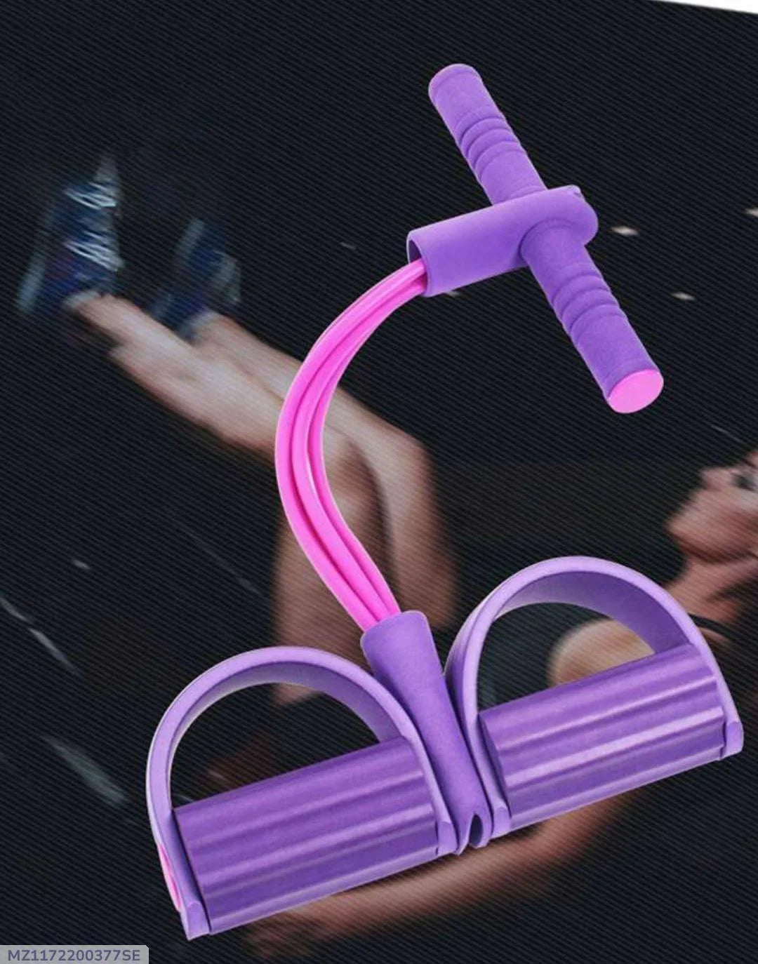 Purple and pink resistance band pedal puller exercise equipment for home workouts