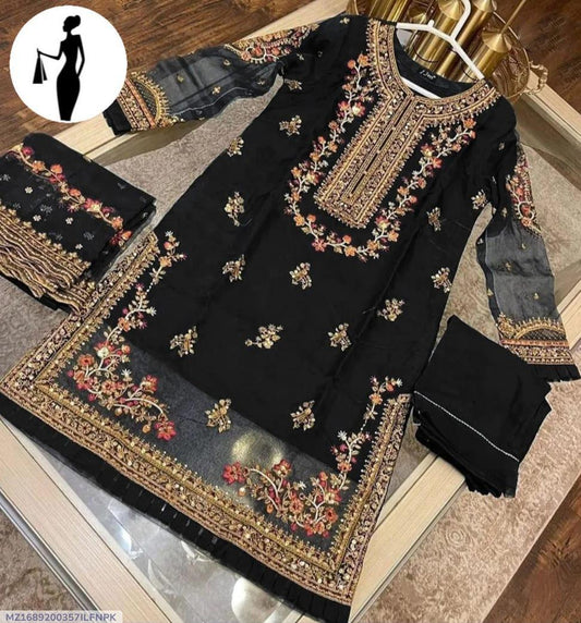 3 Pcs Women's Embroidered Organza Suit | Handwork & Stone Pearls Design