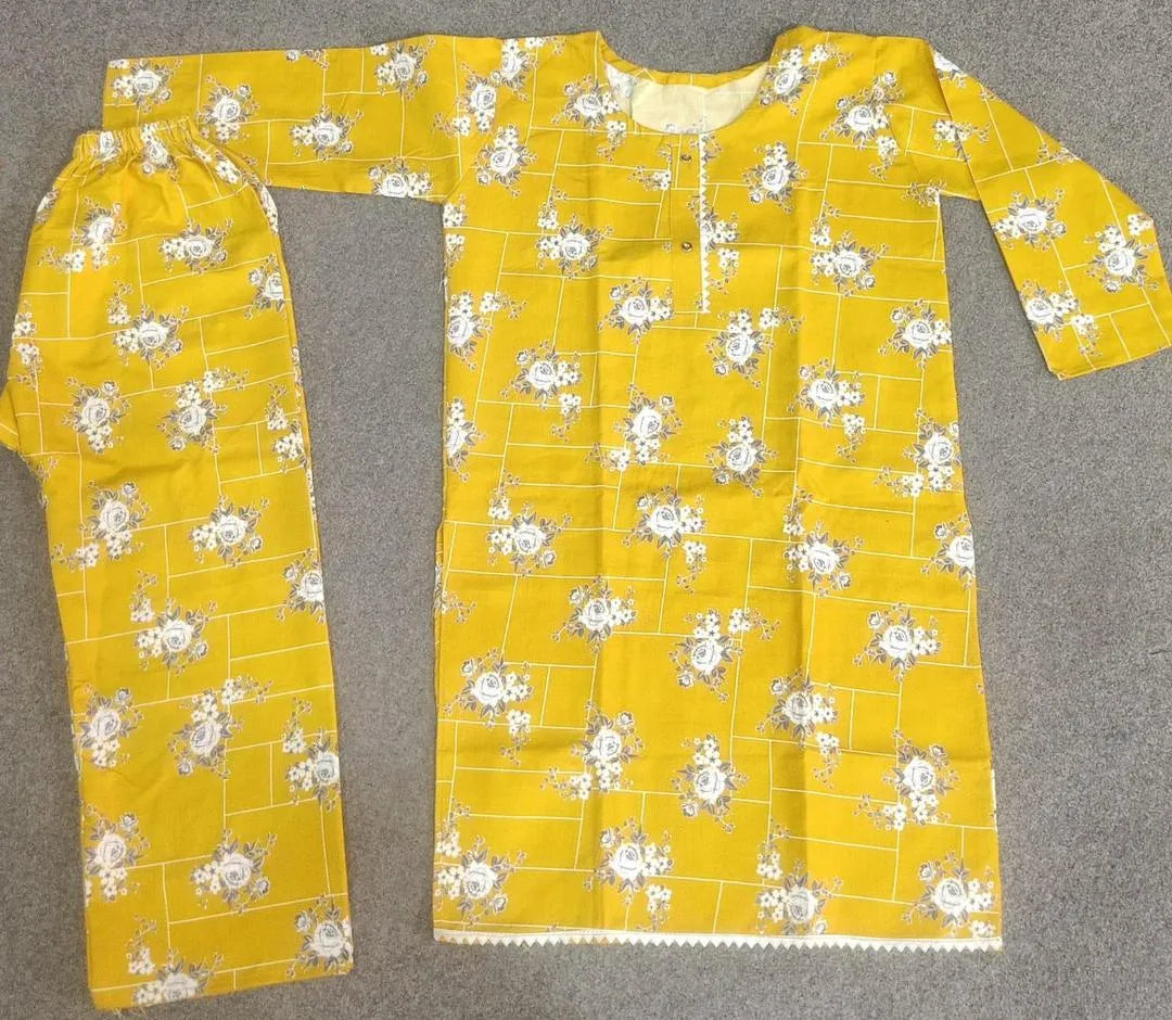 Stylish Printed Crystal Wool Shirt & Trouser Set - 2 Pcs (Yellow)