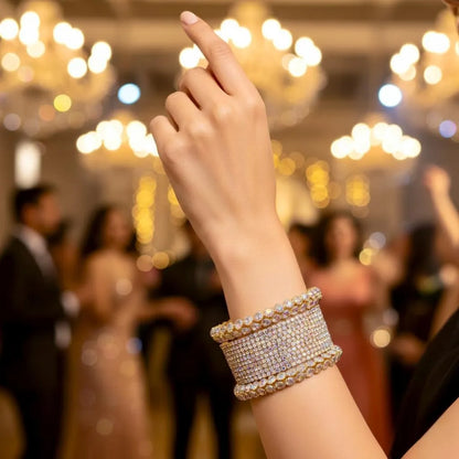 6 Pcs Funky Gold Plated Crystal Kara Bangles