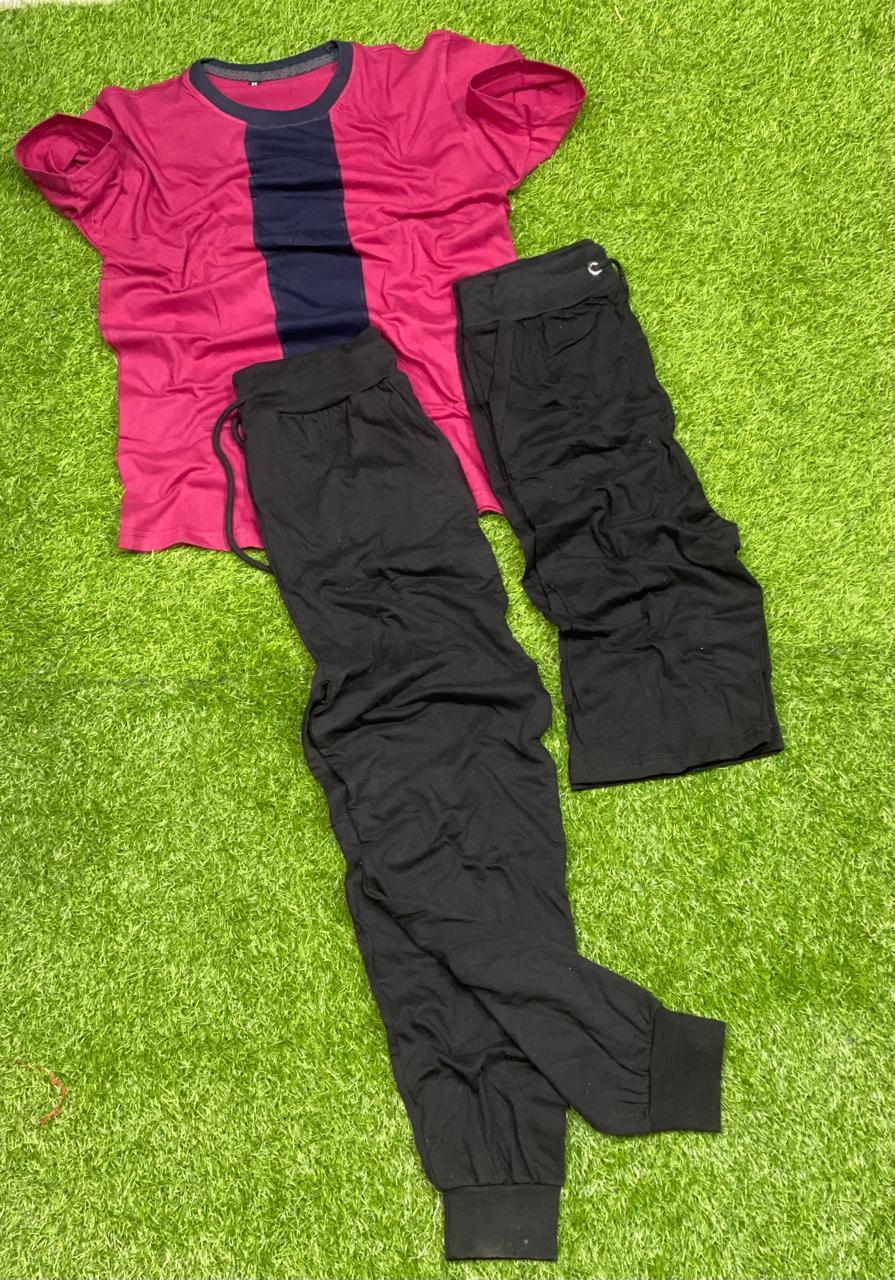 3 Pcs Men's Summer Track Suit – T-Shirt, Trouser & Shorts (Multicolor)