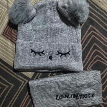 Kid’s Wool Textured Beanie & Neck Warmer Set – Soft Winter Essentials (2 Pcs, Free Size)