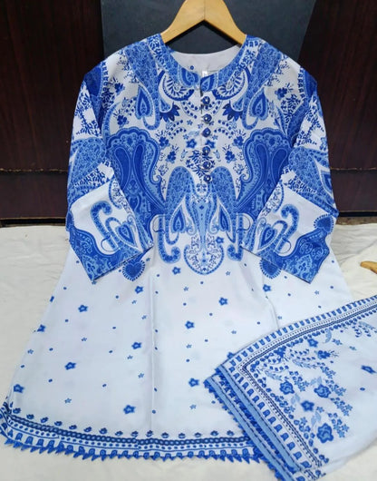 2 Pcs Women's Swiss Lawn Printed Co-Ord Set – Blue | Pista Collection