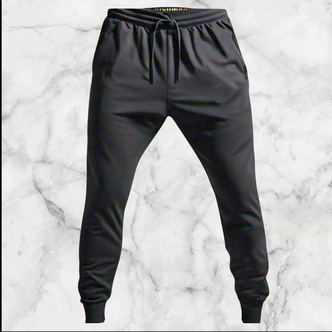 Men’s Black Polyester Track Suit – 2 Pcs Plain Round Neck Activewear Set | Comfortable & Stylish Gym Outfit