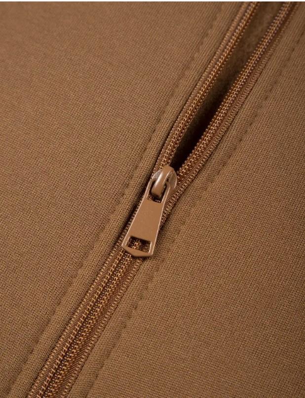 Men’s Brown Fleece Zipper Track Suit – 2 Pcs Warm Winter Outfit | Stylish Ban Collar Tracksuit