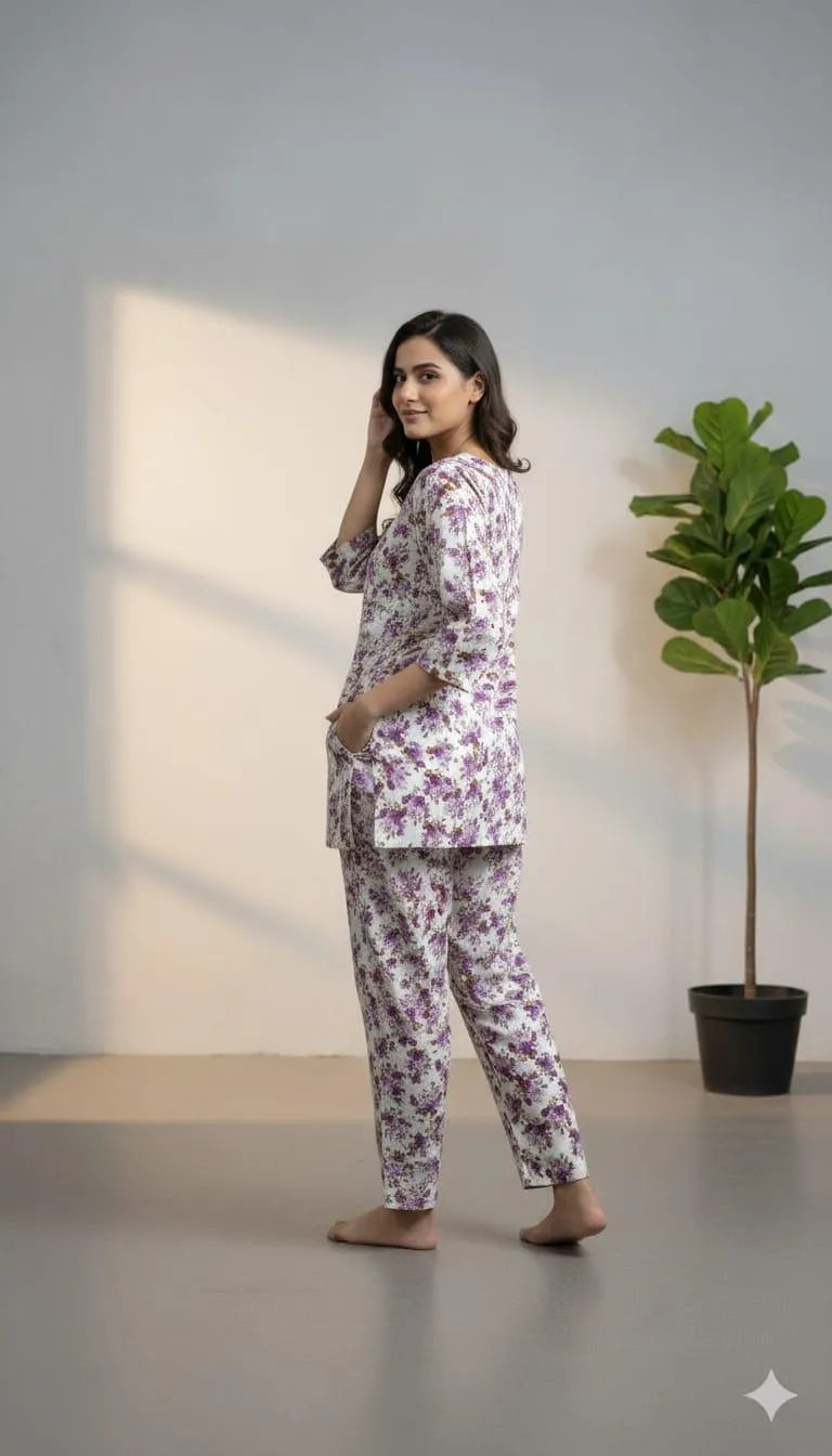 Women's Stylish Printed Crystal Wool 2-Piece Shirt & Trouser Set – Multicolor