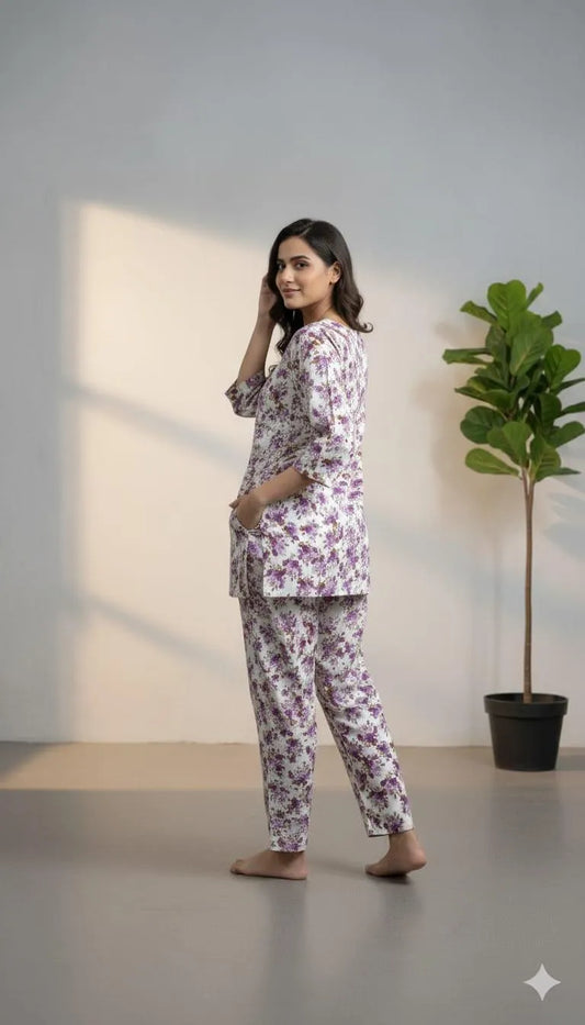 Women's Stylish Printed Crystal Wool 2-Piece Shirt & Trouser Set – Multicolor