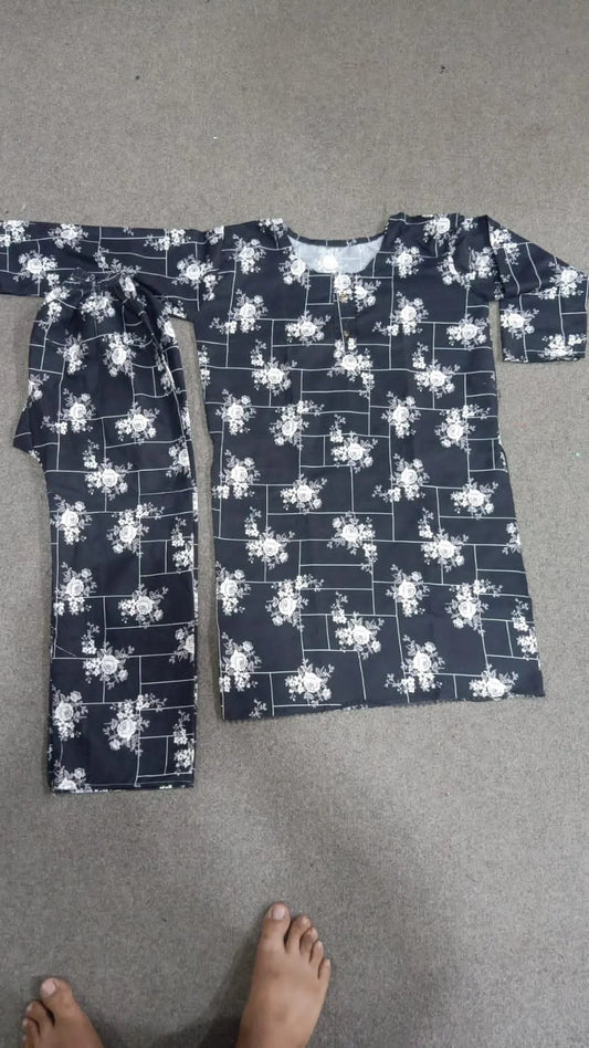 Women's Black Printed Crystal Wool 2-Piece Shirt & Trouser Set