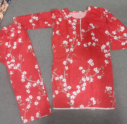 Chic Women's Printed Crystal Wool 2-Piece Stitched Suit – Red