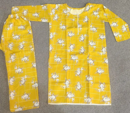 Stylish Printed Crystal Wool Shirt & Trouser Set - 2 Pcs (Yellow)