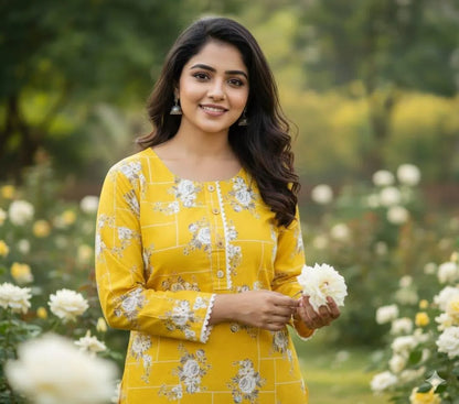 Stylish Printed Crystal Wool Shirt & Trouser Set - 2 Pcs (Yellow)