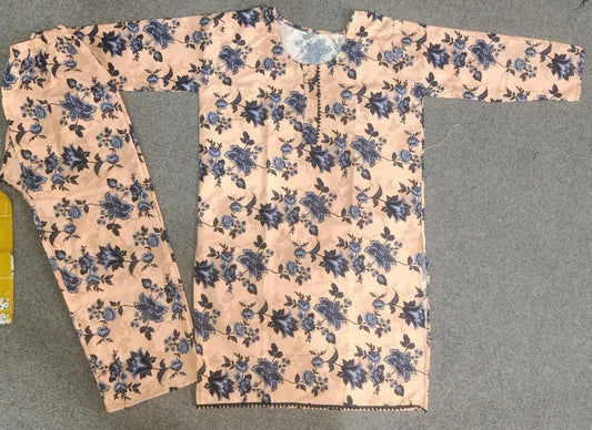 Stylish Printed Shirt & Trouser Set - 2 Pcs Crystal Wool Outfit (Peach)