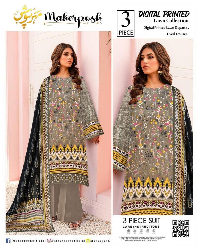 3 Pcs Women's Unstitched Lawn Printed Suit – Summer Collection