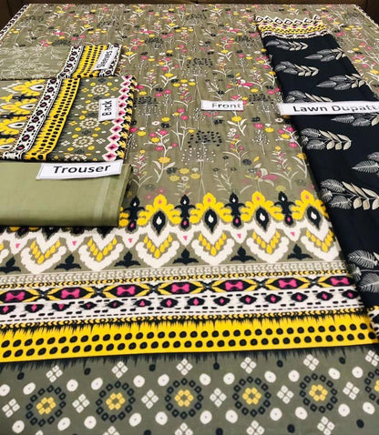 3 Pcs Women's Unstitched Lawn Printed Suit – Summer Collection