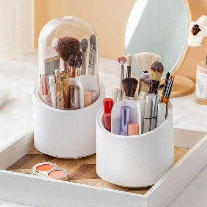 360° Rotating Makeup Organizer with Transparent Dust-Proof Lid – Compact Cosmetic Storage Box | Elegant & Durable