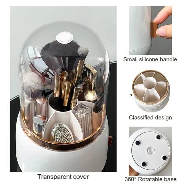 360° Rotating Makeup Organizer with Transparent Dust-Proof Lid – Compact Cosmetic Storage Box | Elegant & Durable