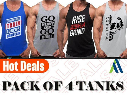 Men’s Gym Tank Tops – Pack of 4 Dri-Fit Printed Sleeveless Shirts
