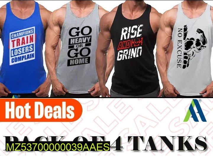 Men’s Gym Tank Tops – Pack of 4 Dri-Fit Printed Sleeveless Shirts