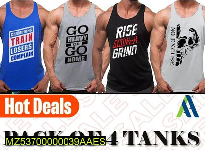 Men’s Gym Tank Tops – Pack of 4 Dri-Fit Printed Sleeveless Shirts