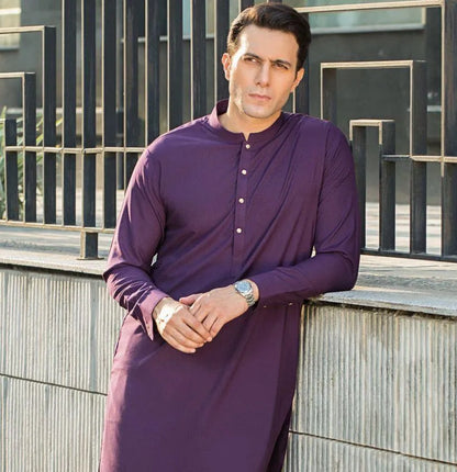 Men’s 2 Pcs Wash & Wear Plain Shalwar Kameez – Vibrant Purple