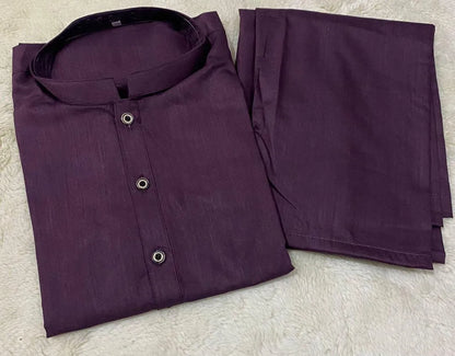 Men’s 2 Pcs Wash & Wear Plain Shalwar Kameez – Vibrant Purple