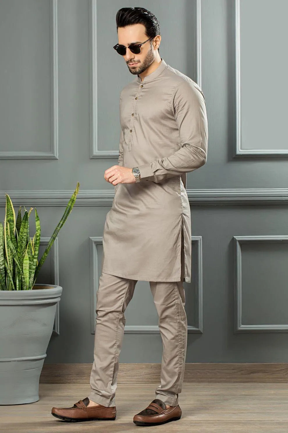 Men’s 2 Pcs Wash & Wear Plain Shalwar Kameez – Grey