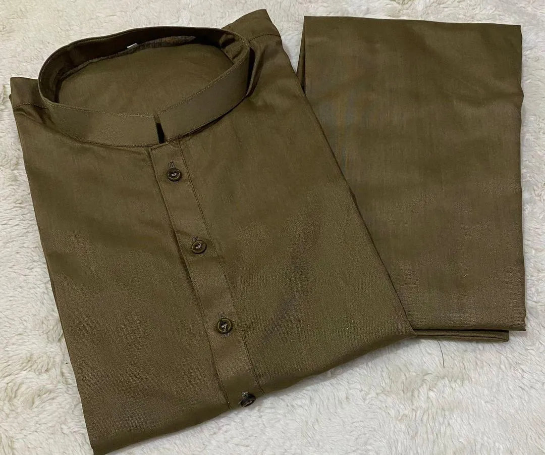 Men’s 2 Pcs Wash & Wear Plain Shalwar Kameez – Green