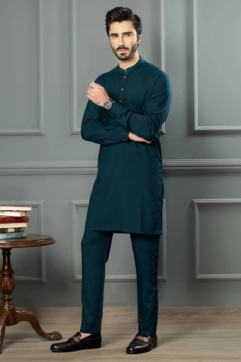 Men’s 2 Pcs Wash & Wear Plain Shalwar Kameez – Blue