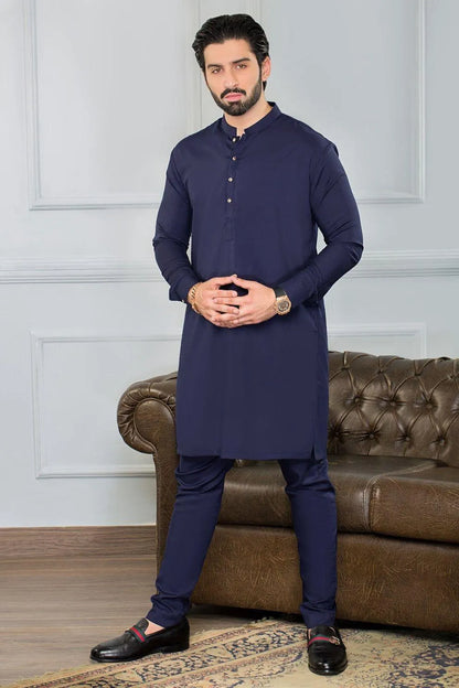 Men’s 2 Pcs Wash & Wear Plain Shalwar Kameez – Blue