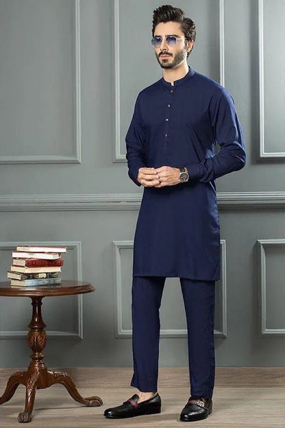 Men’s 2 Pcs Wash & Wear Plain Shalwar Kameez – Blue