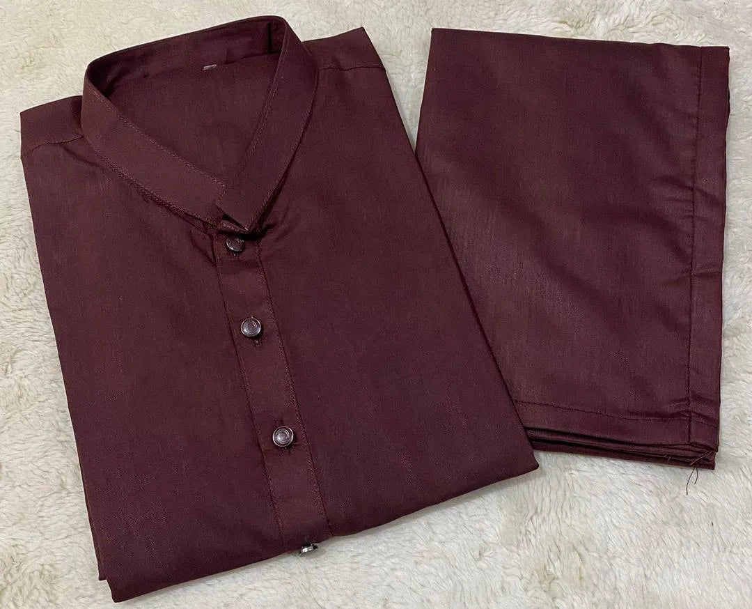 Men’s 2 Pcs Wash & Wear Plain Shalwar Kameez – Maroon