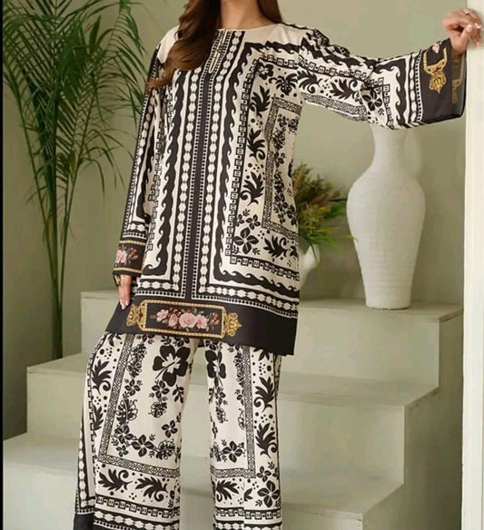 2 Pcs Women's Printed Khaddar Co-Ord Set | Zoha Arts