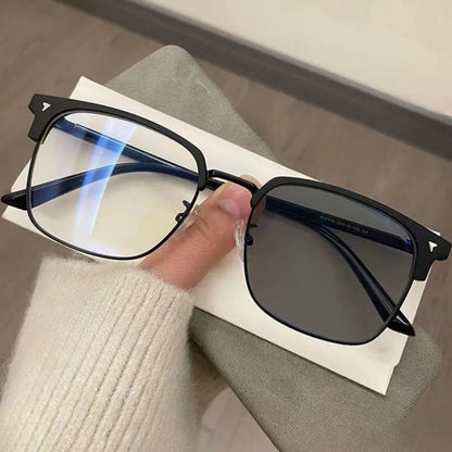 Photochromic Anti Radiation Blue Light Eyeglasses Square Metal Frame Computer Glasses for Women Men Replaceable Lens - Nextwave Zone