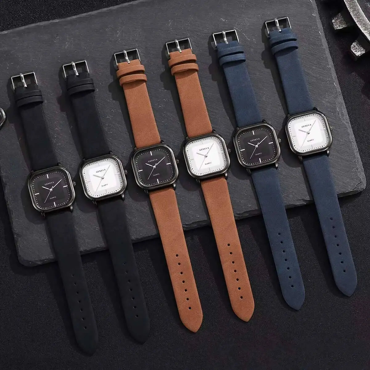 Fashion Square Minimalist Men's Quartz Watch Casual Leather Strap Wristwatch Reloj Hombre（Without Box） - Nextwave Zone