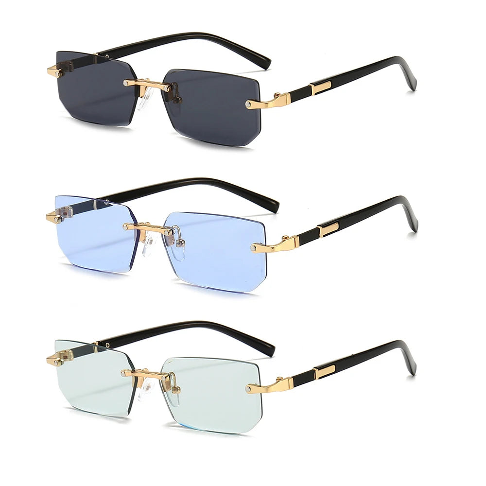 Rimless Sunglasses Rectangle Fashion Popular Women Men Shades Small Square Sun Glasses For Female Male Summer Traveling Oculos - Nextwave Zone