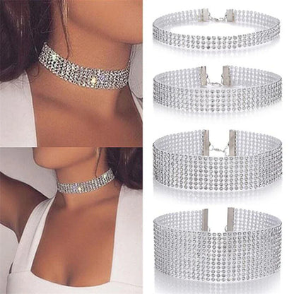 Silver Plated Crystal Women Popular Bundle Neck Element Necklace Extra Wide Wedding Party Diamante Choker Jewelry Gifts - Nextwave Zone