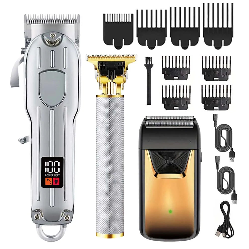 Professional Hair Clipper and Trimmer Set Men Electric Razor Shavers Beard Trimmer Rechargeable Barber Clippers Haircut Kit - Nextwave Zone