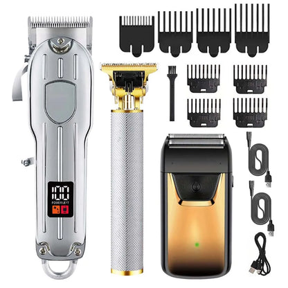 Professional Hair Clipper and Trimmer Set Men Electric Razor Shavers Beard Trimmer Rechargeable Barber Clippers Haircut Kit - Nextwave Zone