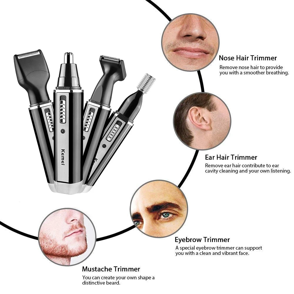 4in1 Rechargeable Nose Trimmer Beard Trimmer for Men Ear Eyebrow Nose Hair Trimmer for Nose and Ear Hair Removal Clean Machine - Nextwave Zone