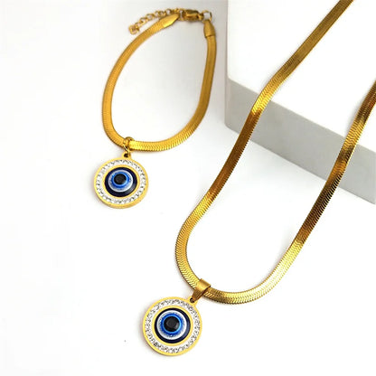 Evil Blue Eye Jewelry Set for Women Stainless Steel Luxury Crystal Magic Turkish Eye Earring Necklaces Bracelet Party Daily Wear - Nextwave Zone