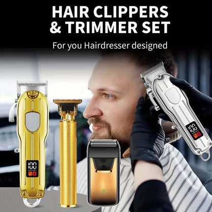 Professional Hair Clipper and Trimmer Set Men Electric Razor Shavers Beard Trimmer Rechargeable Barber Clippers Haircut Kit - Nextwave Zone