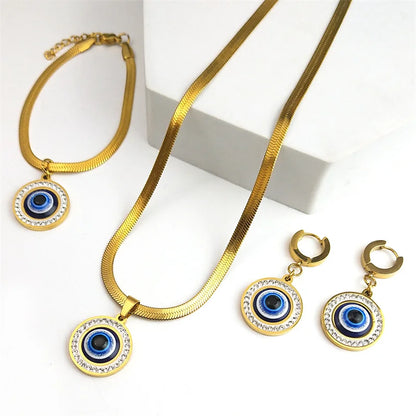Evil Blue Eye Jewelry Set for Women Stainless Steel Luxury Crystal Magic Turkish Eye Earring Necklaces Bracelet Party Daily Wear - Nextwave Zone
