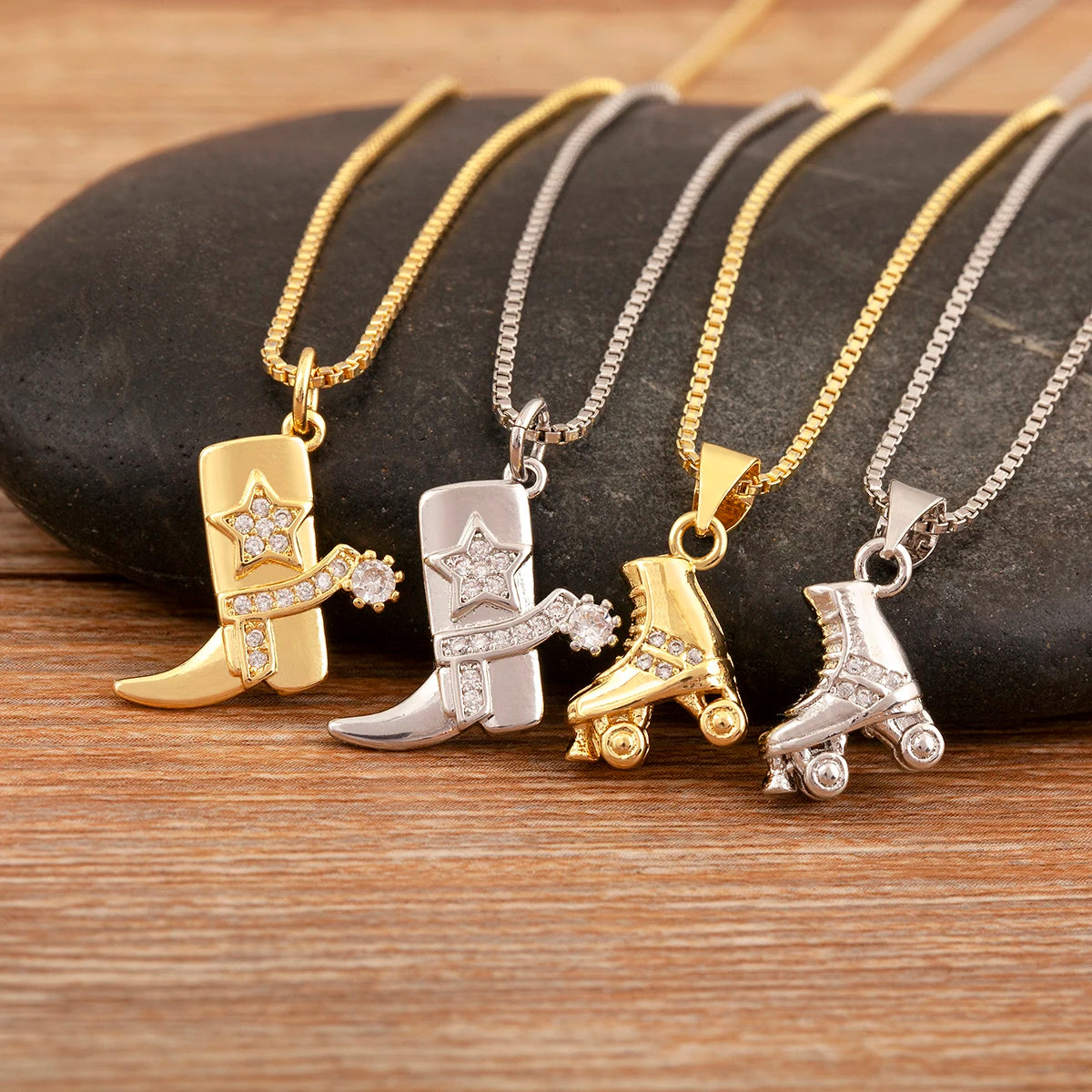 Nidin New Arrival Punk Boot Shape Zircon Pendant Necklace 3 Styles Choice For Female Male Trendy Personality Jewelry Party Gifts - Nextwave Zone