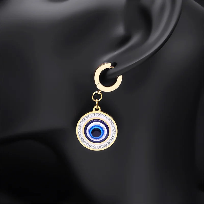 Evil Blue Eye Jewelry Set for Women Stainless Steel Luxury Crystal Magic Turkish Eye Earring Necklaces Bracelet Party Daily Wear - Nextwave Zone
