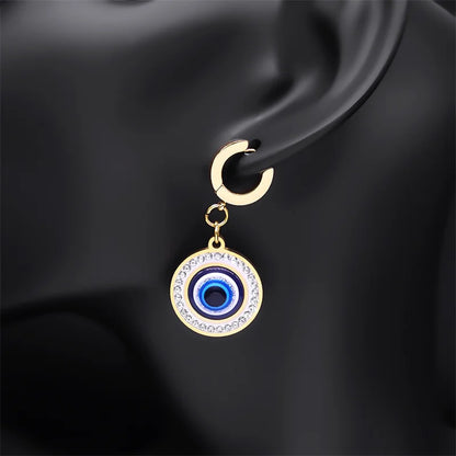 Evil Blue Eye Jewelry Set for Women Stainless Steel Luxury Crystal Magic Turkish Eye Earring Necklaces Bracelet Party Daily Wear - Nextwave Zone