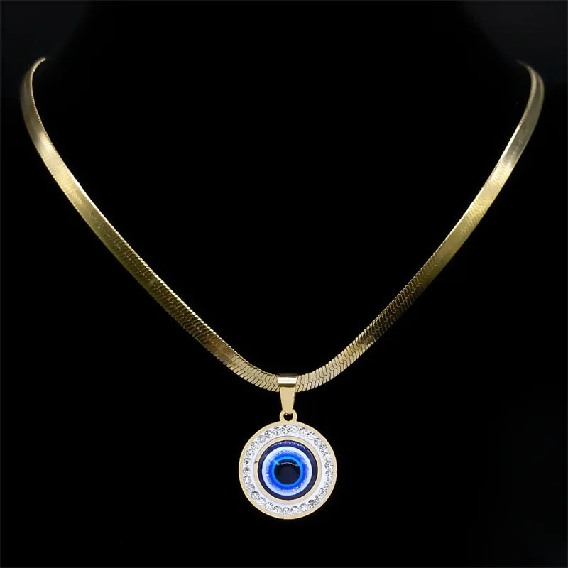 Evil Blue Eye Jewelry Set for Women Stainless Steel Luxury Crystal Magic Turkish Eye Earring Necklaces Bracelet Party Daily Wear - Nextwave Zone