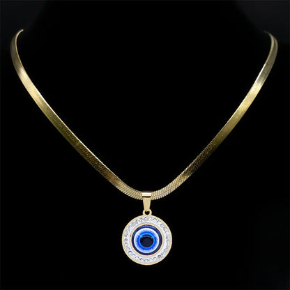 Evil Blue Eye Jewelry Set for Women Stainless Steel Luxury Crystal Magic Turkish Eye Earring Necklaces Bracelet Party Daily Wear - Nextwave Zone