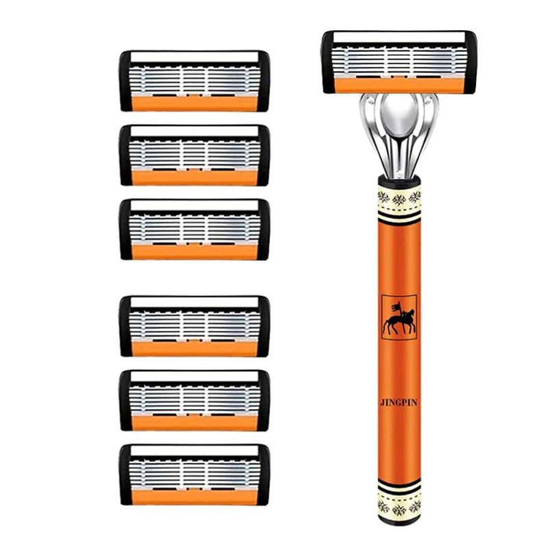 6-Layers Safety Razor Set High Quality Men Razor Sharp Stainless Steel Shaving Changeable Shaver Head Blade ﻿ - Nextwave Zone