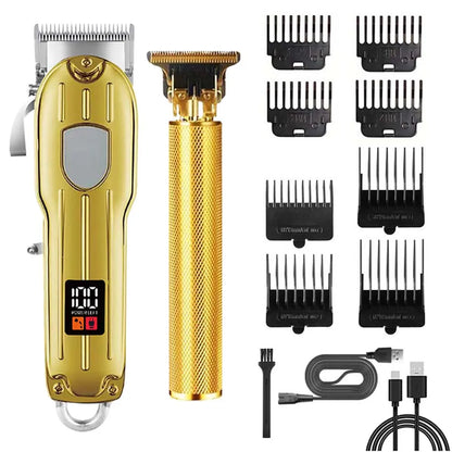 Professional Hair Clipper and Trimmer Set Men Electric Razor Shavers Beard Trimmer Rechargeable Barber Clippers Haircut Kit - Nextwave Zone